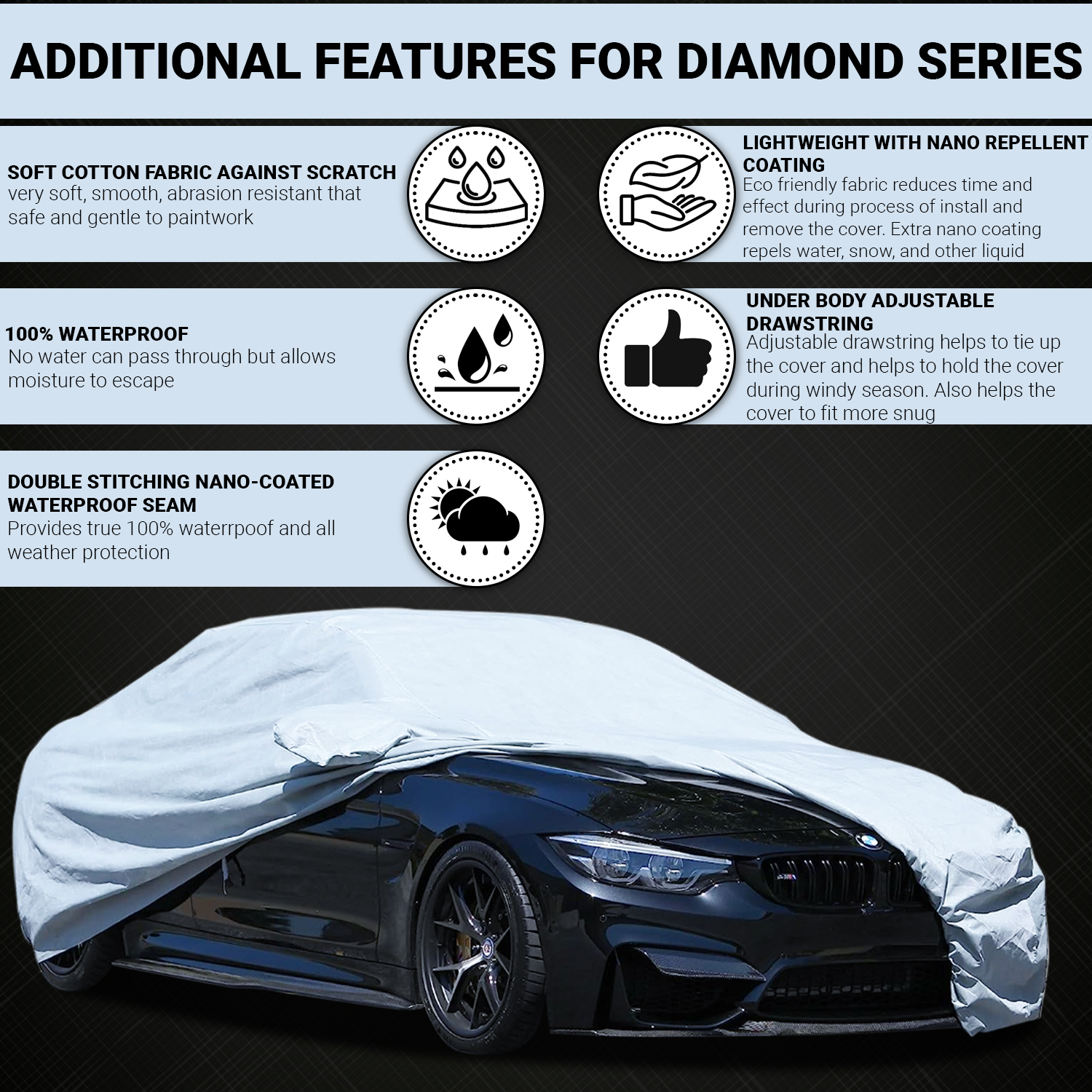 thumbnail image 2 of Full Car Cover Waterproof Outdoor All Weather – Fits Chevrolet Camaro – 210D Oxford + PP Cotton 2 of 5